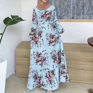 GDTIMA Dress Bunga Wanita Lengan Panjang Floral Dress Elegant Dress Kondangan/Long dress