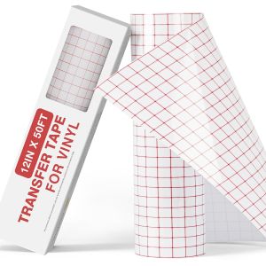YRYM HT Clear Vinyl Transfer Paper Tape Roll-12 x 50 FT w/Alignment Grid Application Tape for Silhouette Cameo Adhesive Vinyl for Decals Signs Windows Stickers