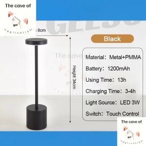 Cordless LED Table Lamp Iron Art 3 Color Changeable Dimming Table Light Touch Control Rechargeable Reading Light Room Lighting Lampu Tidur LED