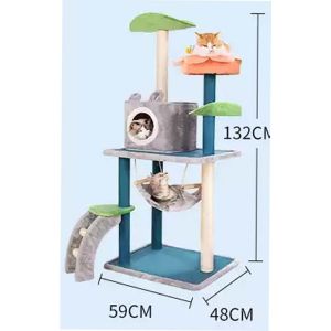 คอนโดแมว บ้านแมว รุ่นถ้ำเขียวพร้อมผีเสื้อ ที่ลับเล็บแมว size55x40x120cm เสริมสร้างพัฒนาการ พร้อมส่งความสนุกถึงบ้าน
