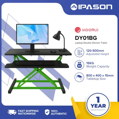 IPASON KOORUI Height Adjustable 50CM Standing Desk Computer Table with Keyboard Tray for Home Office Study Laptop Stand Table Black/White (DYO1BG)
