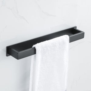 Black Stainless Steel Towel Holder No Drill Wall Shower Towel Shelf Kitchen Towel Hanger Rail Bathroom Towel Rack Self Adhesive2026