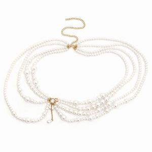 GENENIC Golden Pearl Waist Chain All-match Y2K Beadeds Body Chain Elegant Jewelry Multilayer Body Chain Female