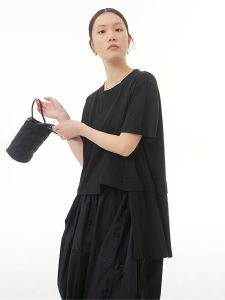 XITAO Minority T Shirt Fashion Solid Color Irregular Pleated Drawstring Pullover 2022 Summer Women Fashion New Tee Top WMD5826