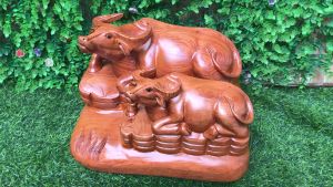 Tượng trâu đôi phong thủy gỗ hương deco trang trí nhà cửa văn phòng công ty quà tặng tân gia kt 30/25/16.