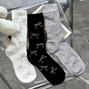 Spring and summer thin breathable bowknot ins ballet style womens mid-tube socks