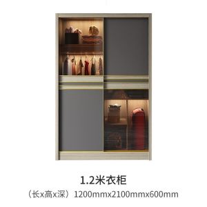 （Free installation）Nordic sliding door wardrobe modern and simple solid wood glass sliding door household bedroom large cabinet