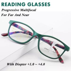 OYKI 3-in-1 Multifocal Reading Glasses With Anti Radiation Women Progressive Multi-focus Lens Look Far and Near Elderly Eyeglasses With Degree +1.0 +1.5 +2.0 To +3.5 Anti Blue Ray Eyewear