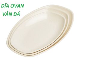 Dĩa nhựa melamine vân đá kem hình ovan - nhiều size