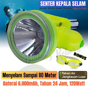 Senter Kepala Super Terang Vipoo S-7351 Diving / Senter Led Selam / Senter Kepala Super Terang / Senter Kepala Anti Air / HeadLamp Super Terang
