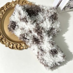 RL5LBR Kết cấu xoăn Khăn giữ ấm cổ từ tính Vải nhung dày Họa tiết chấm bi Cổ áo lông cừu xoăn Khăn quàng cổ lông mềm mại mùa đông Vải nỉ giữ nhiệt Khăn quàng cổ họa tiết da bò Thời trang nữ