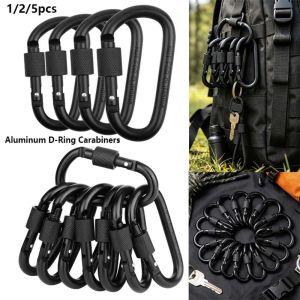 FLYING 1/2/5pcs Aluminum Alloy D-Ring Carabiners with Lock Black Hammock Hook High Quality Mountain Buckle