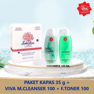 PAKET VIVA Kapas Selection + Milk Cleanser 100 ml + Face Tonic 100 ml | Spirulina | Bengkoang | Original | Lemon | Greantea | Cucumber