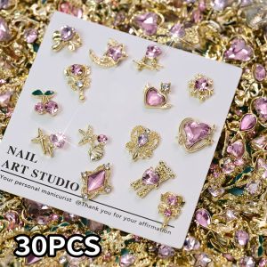 30PCS Mixed Alloy Antlers Magic Wand Nail Decoration Sparkling Red Diamond Nail Charms Metal Rabbit Heart Bow Star Nail Jewelry h260819