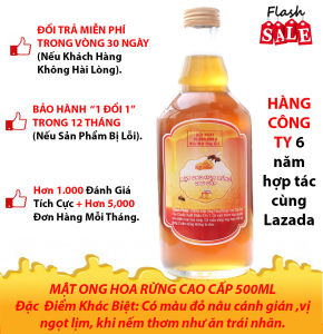 Mật ong nguyên chất Hoa Rừng 500ml - chai thủy tinh cam kết chất lượng miễn phí đổi trả trong vòng 12 tháng