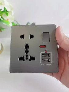Grey UK USB plug type C 18W fast charging wall socket universal 3.1A USB C socket water heater electrical light switch panel