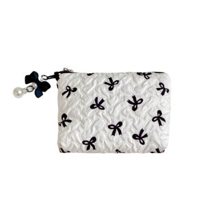 SVSAKZ168 Bow Pendant Bow Cosmetic Bag Lager Capacity Korean Style Balletcore Makeup Bag Portable Zipper Coin Purse Girls