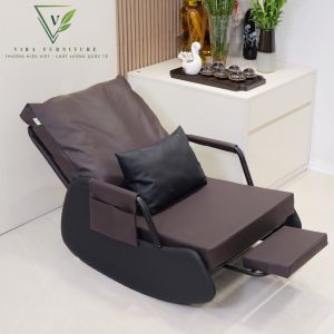 Ghế Thư Giãn VIRA FURNITURE Da Màu Nâu Mịn Chân Da Màu Đen Mịn