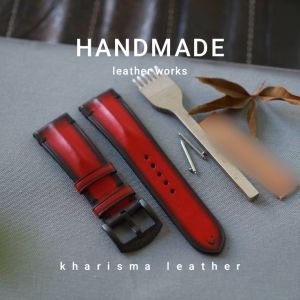 Strap Jam Tangan Kulit Asli Premium Merah Gradasi dengan Desain Custom - Multicolor
