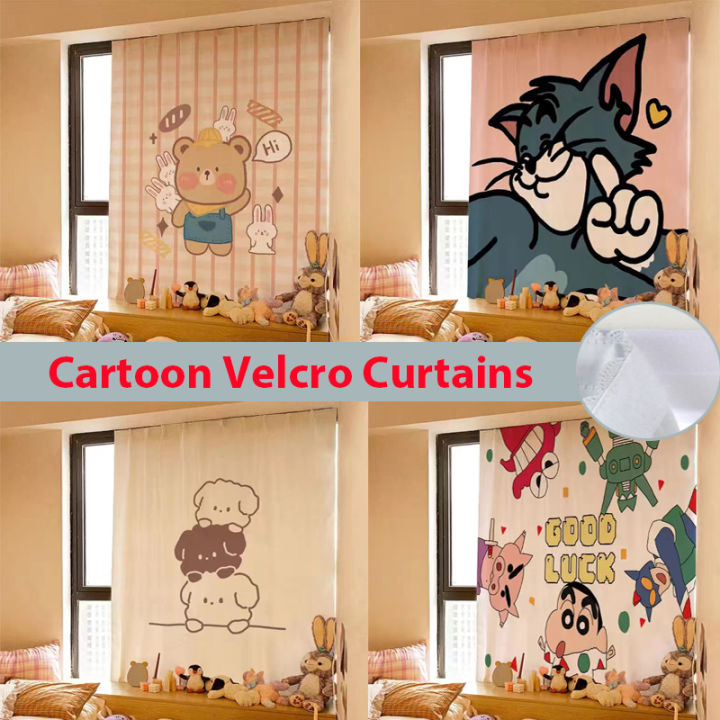 Cartoon Blackout Window Curtains Bed Room Velcro Self Adhesive Curtain