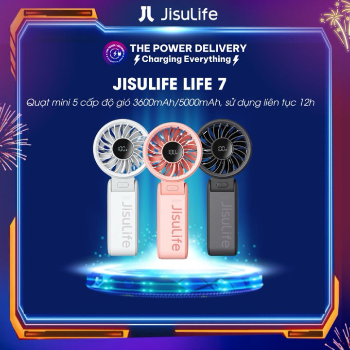 Quạt cầm tay mini Jisulife Life 7 ABS 5 cấp độ gió 3600mAh/5000mAh, Có ...