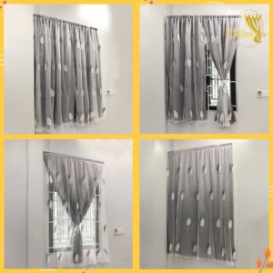 Rèm cửa dán tường màu Xám Ghi 2 lớp voan họa tiết đẹp chống nắng cao cấp không khoan tường dễ lắp đặt