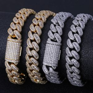 12MM Cuban Link Chain Bracelet for Men Women Zircon Paved Iced Out Bling Miami Cuban Bracelet Hip Hop Jewelry