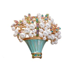 เข็มกลัดกระเช้าดอกไม้สีฟ้าช่างฝีมือโลหะผสมทนต่อการแพ้พร้อมขาล๊อคสำหรับชุดกระเป๋าและหมวก