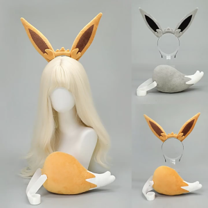 Premium Flannel Eevee Cosplay Accessories Anime Ears Tail Design Eevee Halloween Costume Accessories
