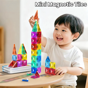 Mini Magnetic Set with Travel Tin Case Storage Box Colored Tiles Portable Mini Size Early Educational Toy