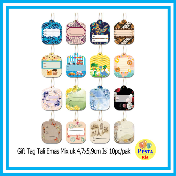Murah!! (Isi 10pcs)  Gift tag Motif Vintage + Tali emas, gift tag vintage, handtag vintage, gift label hampers