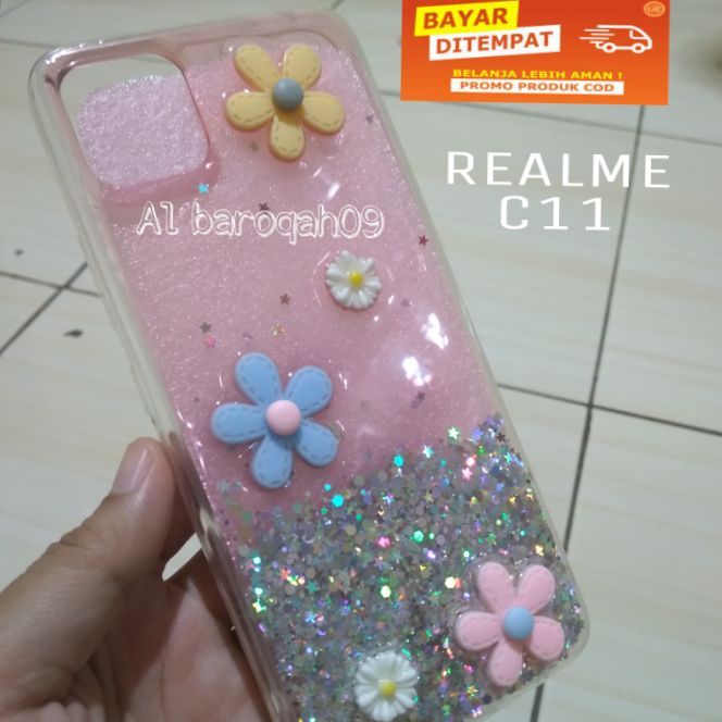 Casing Case Realme C11 Softcase Gliter Flower Casing Hp Realme
