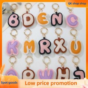 ✨QK shop✨ PU Leather Candy Color A To Z Initial Letter Keychain For Women Simple Fashion Backpack Phone Pendant Car Key Ring Jewelry Gifts