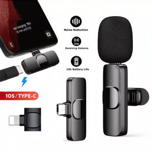 Wireless Microphone ไมโครโฟนไร้สายแบบพกพาสําหรับ ios/Type-Cไมค์ไร้สายหนีบเสื้อ ไมค์หนีบปกเสื้อ