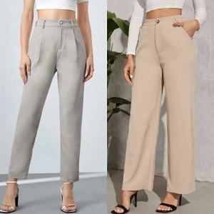 Honey PH--Solid High Waist Straight Slacks Wide Leg Pants