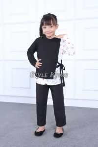 Setelan Baju Dan Celana Panjang Anak Perempuan Bahan Cringcel Kombinasi Knit Buat Usia 1-10 Tahun