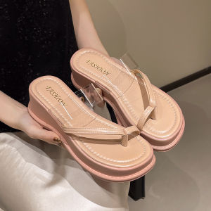 [Free Shipping] Pink platform thick-soled slippers for women 2026 summer new transparent open-toe high-heeled sandals