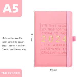 2024 Weekly & Monthly Planner A5 Notebook 100 GSM Paper PU Leather Hard Cover Agenda Schedules Christmas gift Stationery Office School Supplies