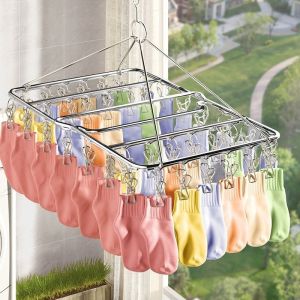 50 Clips Stainless Steel Clothes Drying Rack Windproof Multi Clip Hanger for Socks Underwear Bra Small Garment