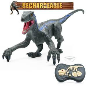 2.4Ghz 8 Channels Remote Control Dinosaur Electronic Walking Velociraptor with Lighting and Roaring Sound Shaking Head Jurassic Dino Rechargeable Raptor