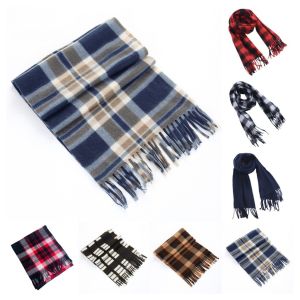 Scarf Checkered Print Scarf Cozy Double-sided Velvet Plaid Scarf Tassel Men Women Warm Shawl Soft