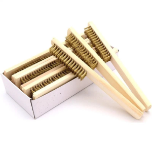 6/12Pcs Wire Brush Copper Plated Steel Wire Brush Wooden Handle For Rust Removal Scratch Cleaning