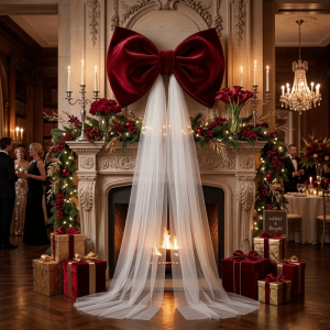 MAOMEI HOUSE Vải lưới Tulle Nơ Giáng Sinh nhung lớn dây chuyền Năm Mới Nơ trang trí đỉnh cây thông Noel Trang trí nhà cửa Đồ trang trí Vòng hoa Giáng sinh có nơ Năm Mới