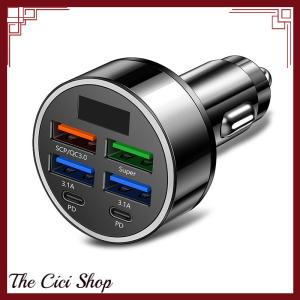 [The Cici Shop] 100W 6 cổng USB Type-C sạc xe hơi với điện áp hiển thị PD sạc nhanh
