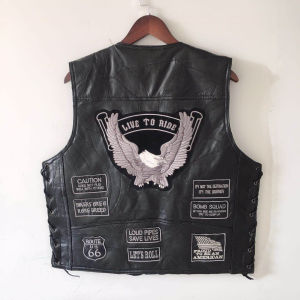 DTNOW New Men Motorcycle Leather Vest Punk Sleeveless Jacket Riding Biker Waistcoat Mens Clothing Embroidered