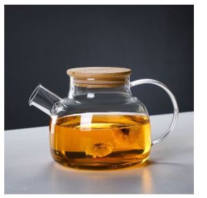 Teko Kaca Tea Pot Tahan Panas Tutup Kayu Infuser Pitcher Teapot Glass Borosilicate Bisa Untuk Masak