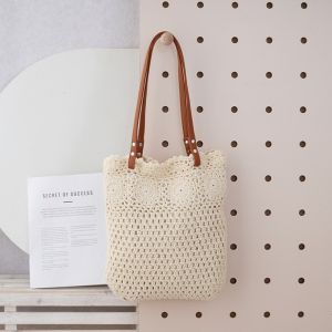 CRNGW Bohemian Hollowed Out Knitted Bag Flower Shoulder Bag Crochet Tote Bag Casual Handbag Beach Starw Bag Girl