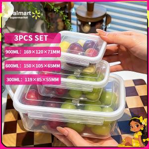 【Walmart】Large Capacity Food Storage Containers with Lids 900ml Leak Proof BPA Free for Refrigerator Fruits Vegetables Meat Clear Plastic Sealed Box Stackable Kitchen Fresh Keeping Organizer