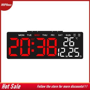 【COD】🔥🔥🔥 Digital Wall Clocks LED Alarm Clock Large Display Table Clock Wall-mounted Multi-functional Temperature Date Calendar Home 12 24H Voice Control Degital For Bedroom Living Room Home Decor