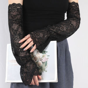 1Pair Lace Arm Sleeves Women Long Mesh Flower Arm Cover Sun Protection Fingerless Arm Cuffs Outdoor Driving Gloves